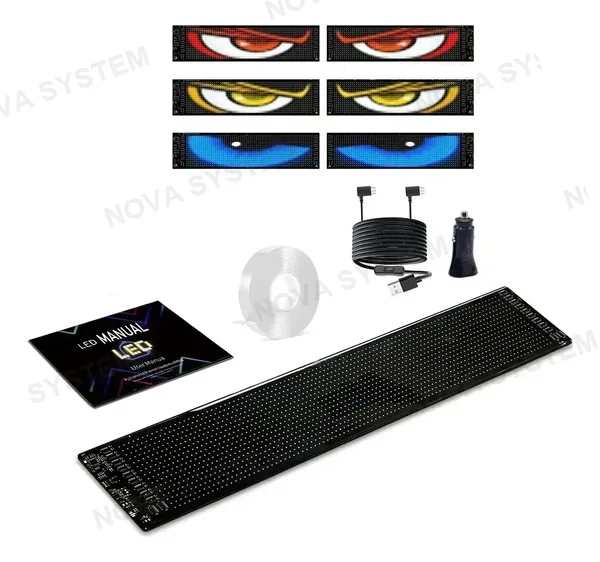 LED-S16128 Pantalla Vehicular LED 380x100 mm Control Bluetooth/App 2048 Pixeles de Alta definición