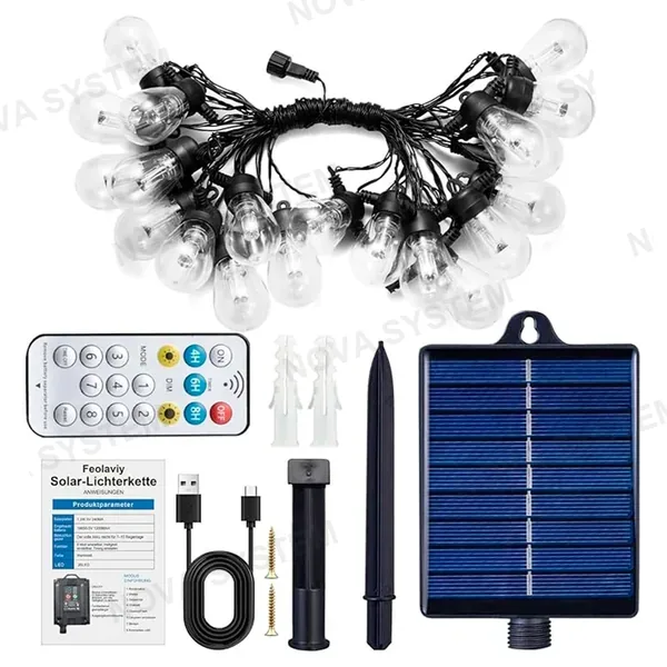 HCP098 Guirnalda de Luces 15m 25 Lámparas + 1 Lampara de Repuesto con Panel Solar