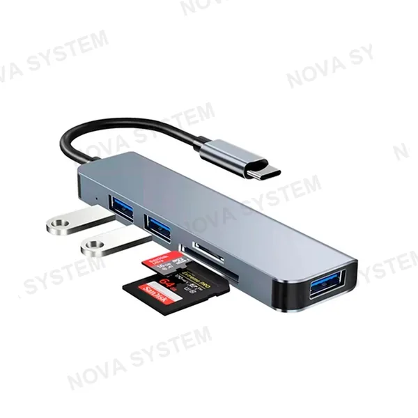 BYL-2103T Adaptador 5 en 1 Tipo-C a SD/TF+USB3.0+USB2.0x2