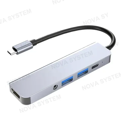 BYL-2009 Adaptador 5 en a Tipo-C a HDMI+USB2.0+USB3.0+3.5mm