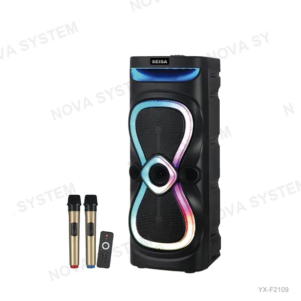 YX-F2109 Parlante Bluetooth 2x10" con Luz Colorado y Un Micrófono Inalámbrico