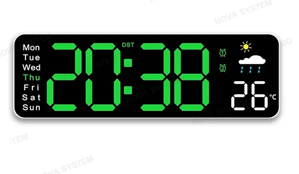 6656 Reloj Despertador con Pantalla LED y Mando a Distancia Rectangular 11" de Pared