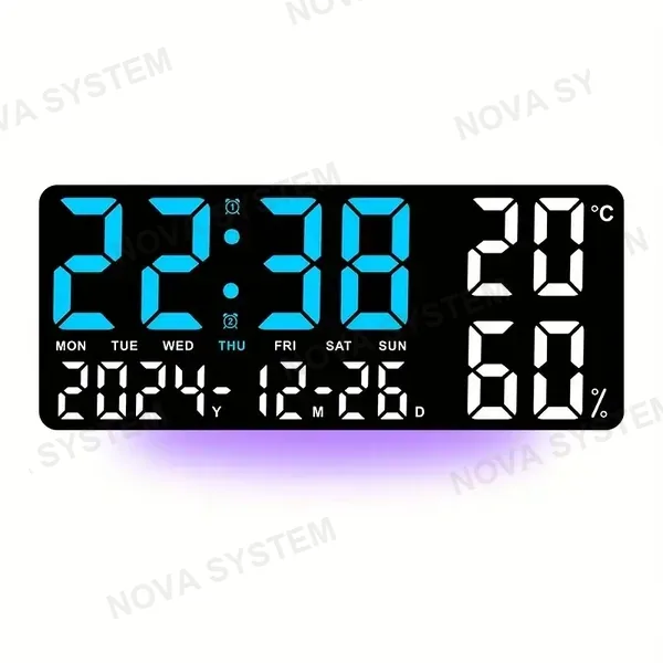 GH9002 Reloj Despertador con Pantalla LED y Mando a Distancia Rectangular 16,5" de Pared