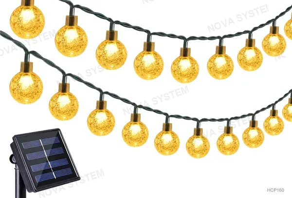 HCP160 Guirnalda de Luces Solares de Burbujas 5m 50 Luces Blanco Cálido