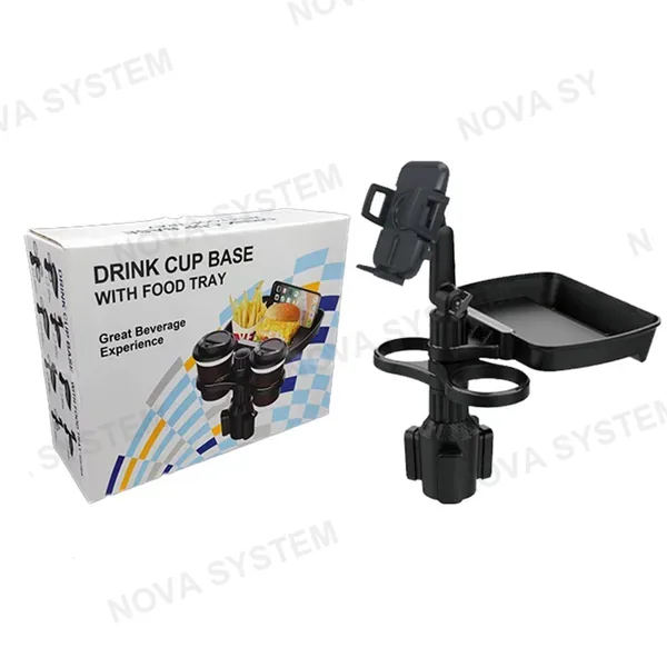 HX-ZJ6107 Soporte Multifuncional para Vehículo (2 Portavasos + Bandeja Rectangular + Teléfono)