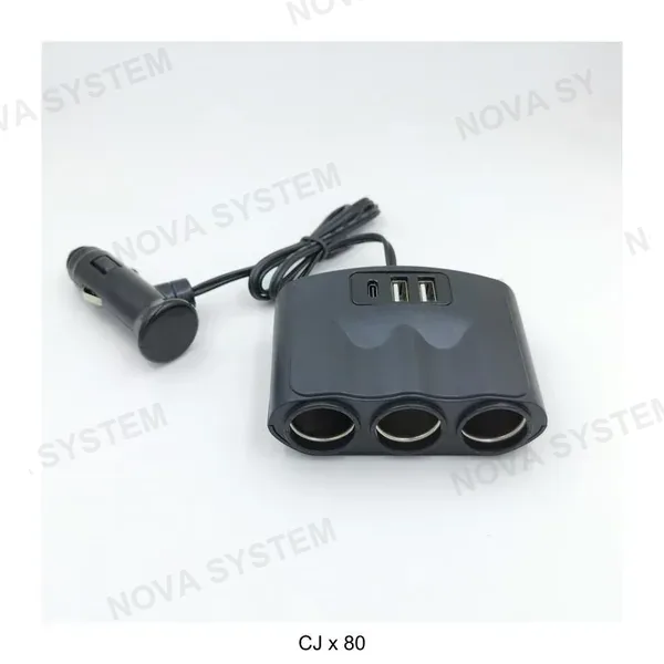 WF-096-TC Cigarrera de Carga para Auto (3sockets+2USB+1type-C)