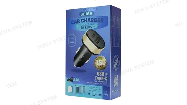 SM-FS445 Cargador para Auto 3.1A+USB y Tipo-C