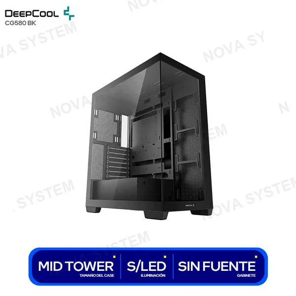 DEEPCOOL CASE DEEP COOL CG 580 BK S/FUENTE NEGRO PANEL VIDRI...