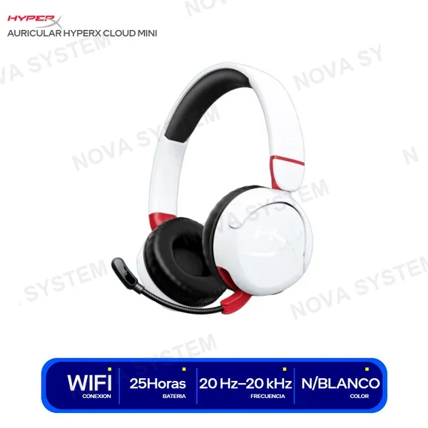 HYPERX AUDIFONO HYPERX CLOUD MINI INALAMBRICO-BT BLANCO C/ MI...