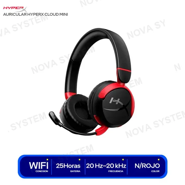 HYPERX AUDIFONO HYPERX CLOUD MINI INALAMBRICO_BT NEGRO C/ ROJ...