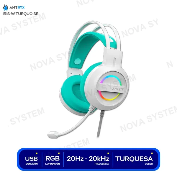 ANTRYX AUDIFONO C/MICROFONO ANTRYX IRIS-W TURQUOISE 7.1 VIRTUA...