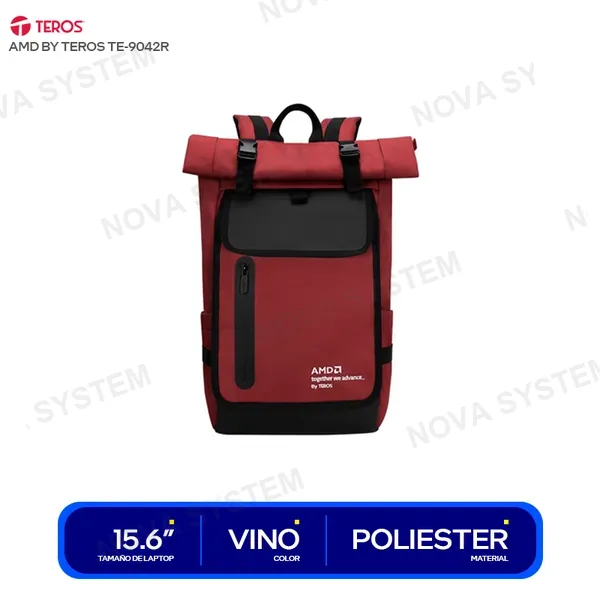 AMD MOCHILA AMD BY TEROS 15.6’ LAPTOP VINO C/ NEGRO ( TE-...