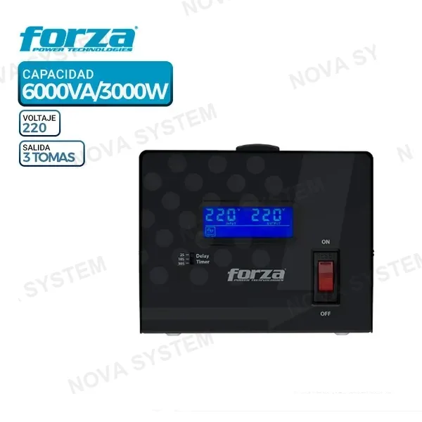 FORZA ESTABILIZADOR FORZA FVR-6002 3 TOMAS 6000VA 3000W 220...