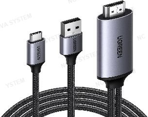 UGREEN ADAPTADORES Y CONVERTIDORES ENTRADA TIPO C CABLE ADAPTADOR UGREEN USB C A HDMI ACTIVO CON ALIMENTACION USB A Cable de 2 metros, thunderbolt Equipado con un puerto de entrada HDMI y un puerto de salida