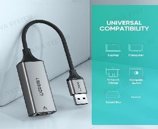 UGREEN ADAPTADOR USB 3.0 A RJ45 UGREEN Gigabit , de aluminio y nilon . Compatible con Nintendo Switch, Windows, MacOS, Linux .