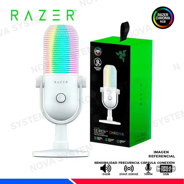 RAZER MICROFONO RAZER SEIREN V3 CHROMA, USB, WHITE