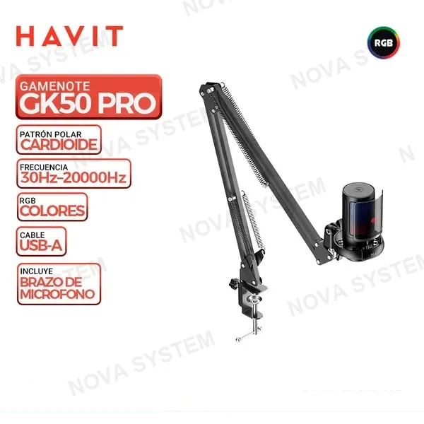 MICROFONO HAVIT GAMENOTE GK50 PRO, RGB, BLACK