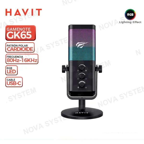 MICROFONO HAVIT GAMENOTE GK65, RGB, BLACK