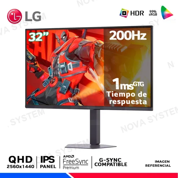 LG MONITOR LG GAMER UltraGear G6 32G620B-B, 32" IPS, QHD, 200Hz, 1ms, Compatible G-Sync, FreeSync