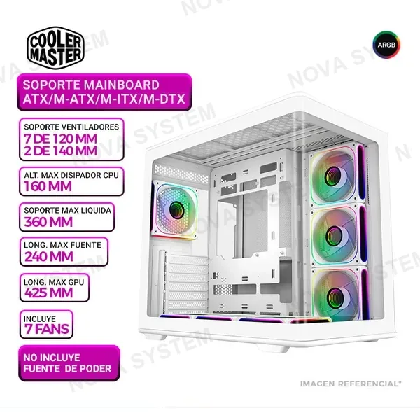 COOLER MASTER CASE COOLER MASTER ELITE 600 BLANCO, 7 COOLER ARGB, V/TEMPLADO