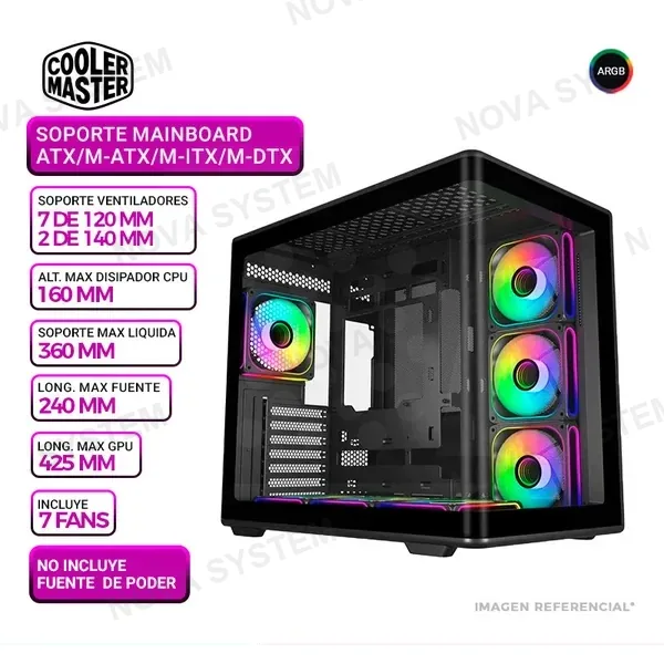 COOLER MASTER CASE COOLER MASTER ELITE 600 NEGRO, 7 COOLER ARGB, V/TEMPLADO