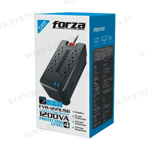 FORZA ESTABILIZADOR FORZA,FVR-1222USB 1200VA/600W 8TOMA + 1 USB C