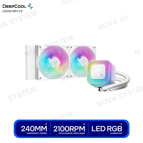 Deepcool Sistema De Enfriamiento Liquido Deepcool Le240 V2 (r-le240-bkammc-g-2) 2 Ventiladores, 240 Mm, 2da Gen Bomba, Led Argb