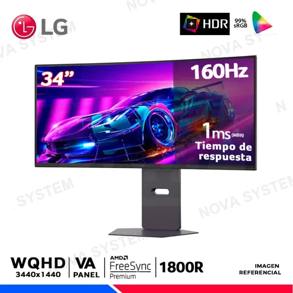 LG Monitor Lg 34 Pulgadas Ultragear 34g600a-b (34g600a-b) Gaming 160hz, 1ms Mbr Srgb 99%, Freesync P, 2k/wqhd, Curvo, 2 Hdmi, 1 Displayport, Va, Altavoce
