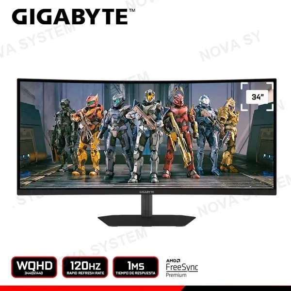 AMD MONITOR GIGABYTE GS34WQCA 34" CURVO WQHD 3440x1440/120HZ/1MS/AMD FREESYNC PREMIUM (PN:20VM0-GS34WQABM-1SAS)