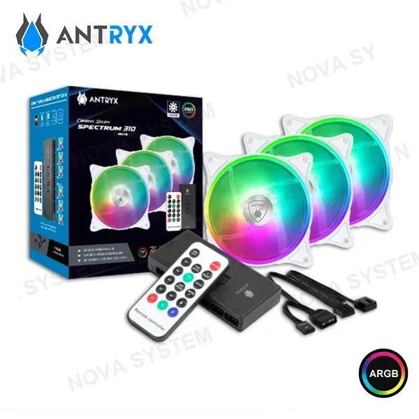 Antryx KIT COOLER PARA CASE ANTRYX SPECTRUM 310 WHITE ARGB 120MM PACKx3 CON CONTROLADOR + CONTROL REMOTO