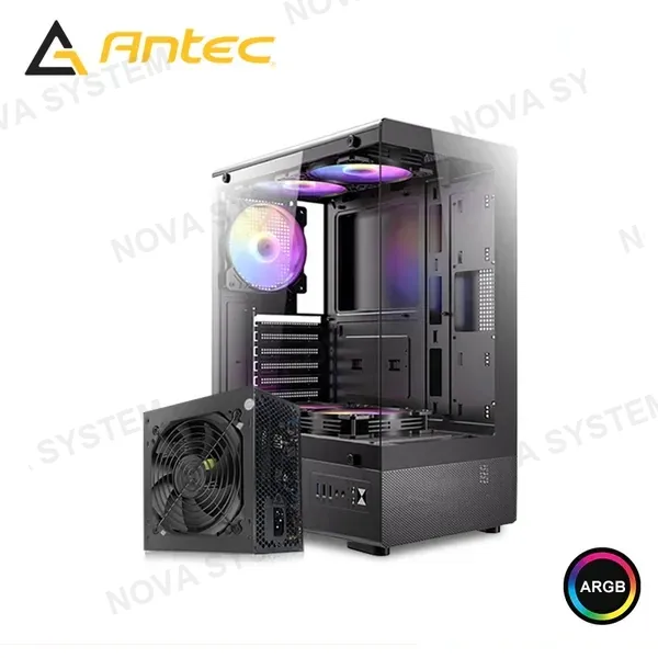 Antec CASE ANTEC VCX300 BLACK ARGB CON FUENTE 550W PANEL VIDRIO TEMPLADO MID TOWER