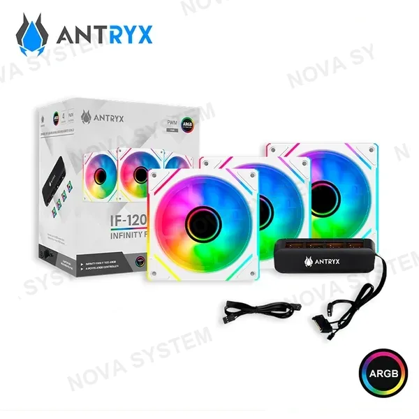 KIT COOLER PARA CASE ANTRXY IF-120 INFINITY WHITE ARGB 120MMx3 + CONTROLADOR (PN:AKK-IF120WX3C)