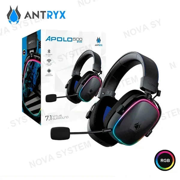 Antryx AUDIFONO ANTRYX APOLO 500 EVO BLACK CON MICROFONO SURROUND 7.1 CONEXIÓN WIRELESS/BLUETOOTH/ JACK 3.5MM (PN:AWGH-AP500KEVTX)
