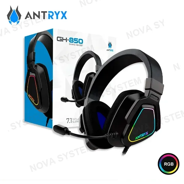Antryx AUDIFONOS ANTRYX GH-850 BLACK RGB CON MICROFONO SONIDO 7.1 VIRTUAL CONEXIÓN USB (PN:AGH-850BK7RV)