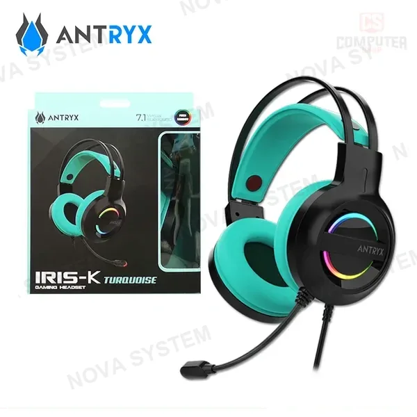 Antryx AUDIFONO ANTRYX IRIS-K TURQUESA RAINBOW CON MICROFONO SONIDO 7.1 CONEXIÓN USB (PN:AGH-7100KTE)