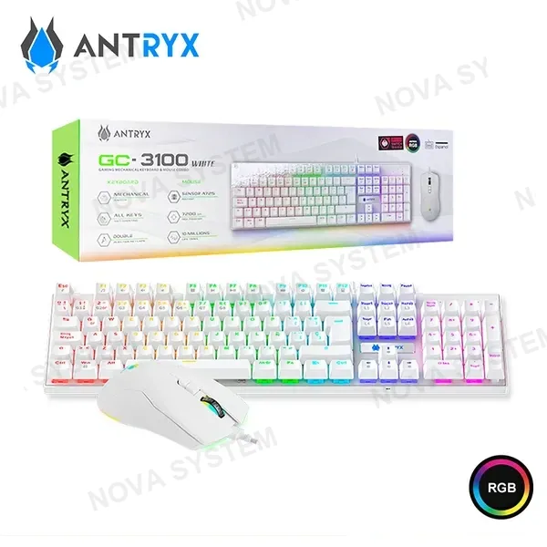 Antryx KIT ANTRYX GC-3100 WHITE RGB TECLADO MECANICO SWITCH RED USB + MOUSE RGB USB (PN:AGC-3100WRE-SP)