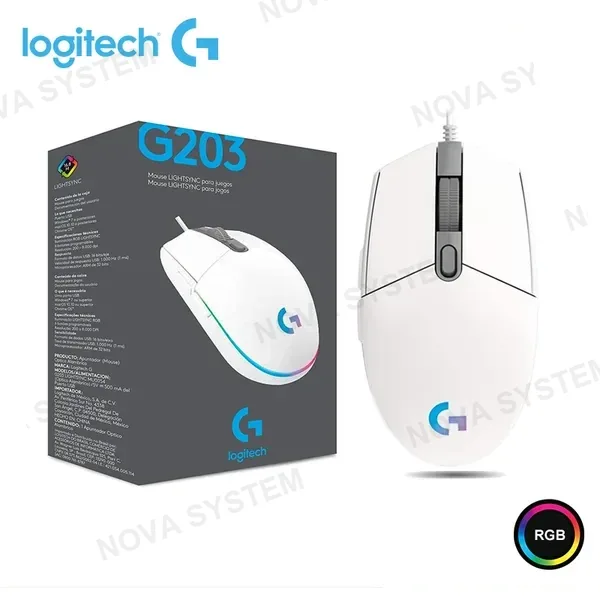 Logitech MOUSE LOGITECH G G203 WHITE RGB LIGHTSYNC DPI 8000 WIRED USB (PN:910-005791)