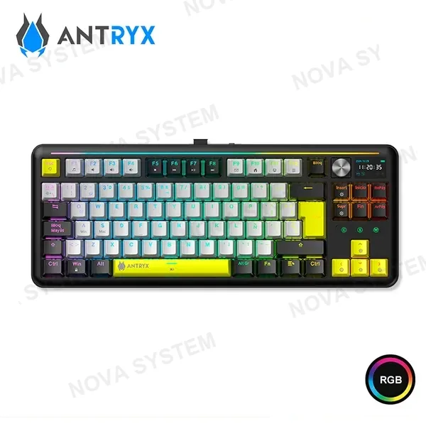 Antryx TECLADO ANTRYX TK950 PRO BLACK RGB SWITCH RED MECANICO PANTALLA LCD 1.2" CONEXIÓN WIRELESS/BLUETOOTH/WIRED USB