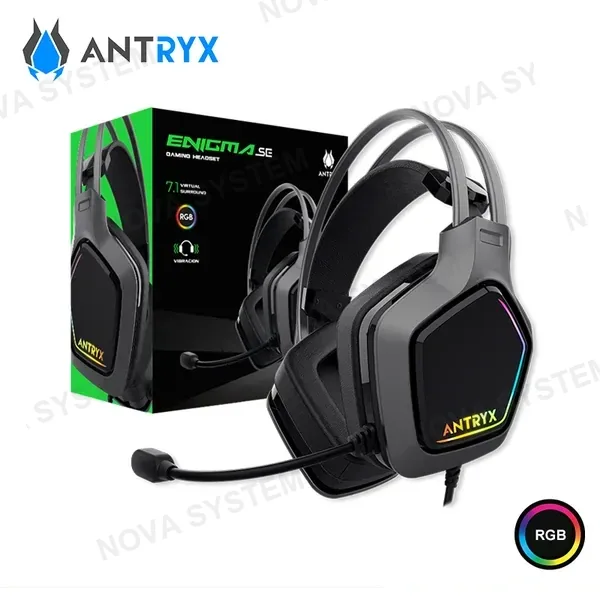 Antryx AUDIFONO ANTRYX ENIGMA SE BLACK RGB CON MICROFONO SONIDO 7.1 VIRTUAL CONEXIÓN USB (PN:AGH-7320GR7V)