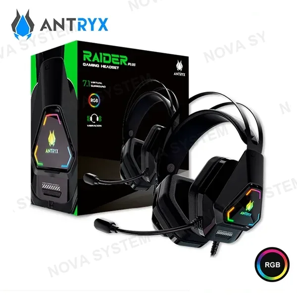 Antryx AUDIFONO ANTRYX RAIDER PLUS BLACK RGB CON MICROFONO SONIDO 7.1 CONEXIÓN USB
