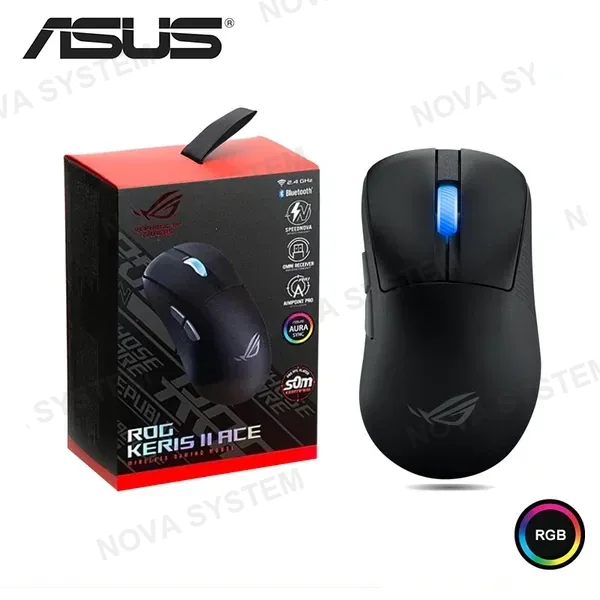 ASUS MOUSE ASUS ROG KERIS II ACE RGB BLACK DPI 42,000 CONECTIVIDAD WIRED USB/WIRELESS/BLUETOOTH (PN:90MP03N0-BMAA00)