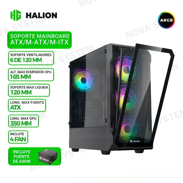 HALION CASE GAMER HALION TORNADO 04BK C/FUENTE 600W / MALLA / ...