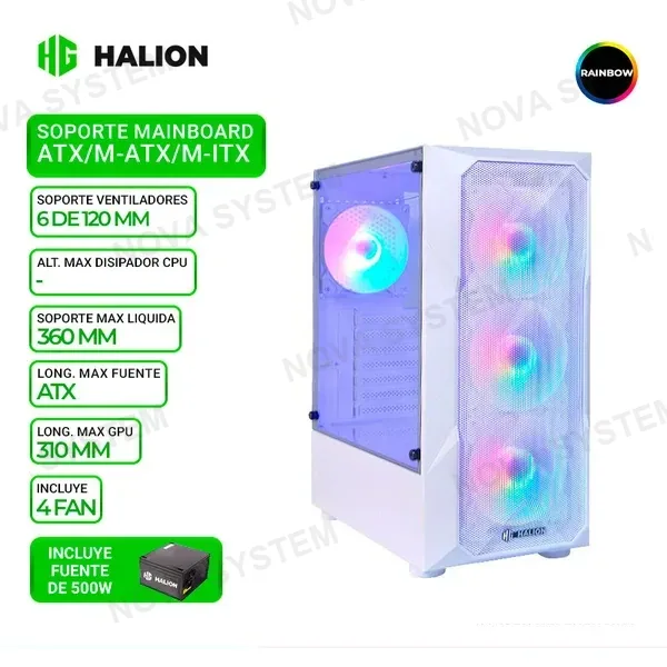 HALION CASE GAMER HALION STUKA CR11-N 500W / NEGRO / MALLA / P...