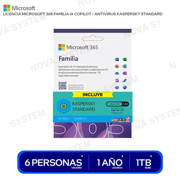 LICENCIA MICROSOFT 365 FAMILIA IA COPILOT + ANTIVIRUS K...