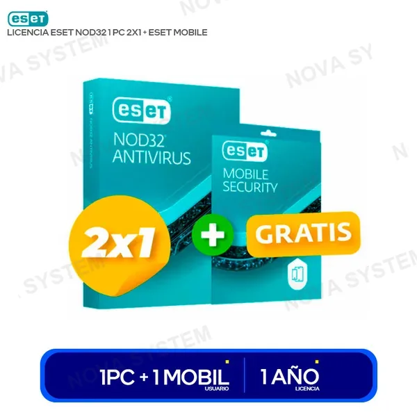 ANTIVIRUS ESET NOD32 1 PC 2X1 + ESET MOBILE ( S11010227...
