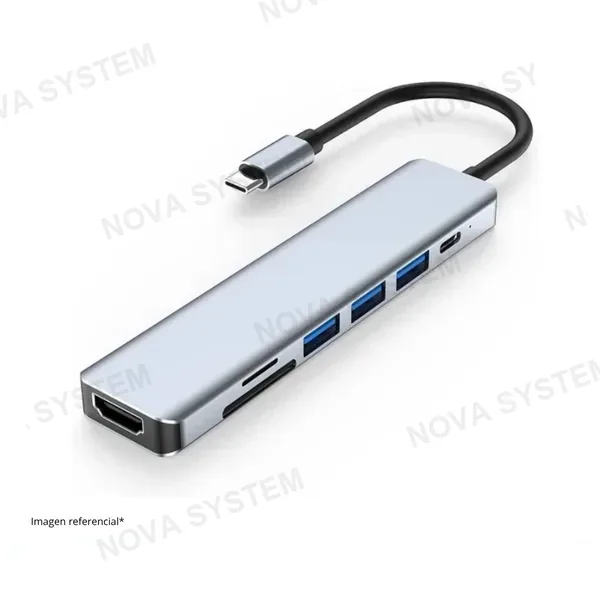 ADAPTADOR USB-C 7 EN 1 3xUSB TIPOC HDMI TF/SD