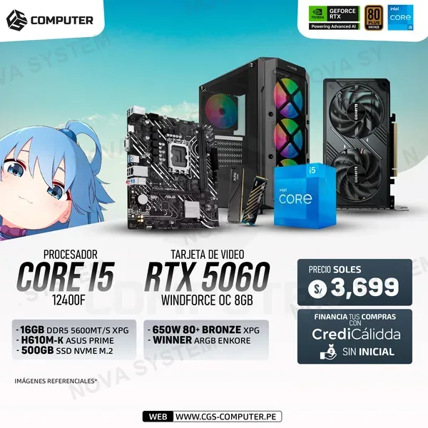 AMD PC Build #1 Core i5 12400F | RTX 5060 8GB | H610M | 16GB RAM DDR5 | 500GB SSD