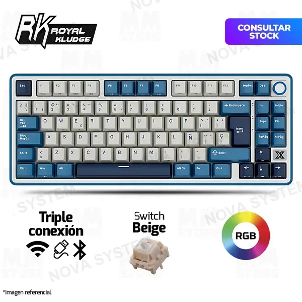 TECLADO ROYAL KUDGE RK X87 | ESPAÑOL | INALAMBRICO | MECANICO | SW-BEIGE| RGB | AZUL