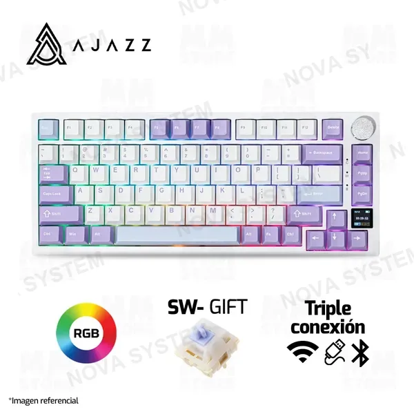 Ajazz TECLADO AJAZZ AK820 PRO | INGLES | INALAMBRICO | RGB | SW-GIFT | MORADO-BLANCO-AZUL