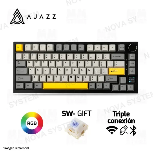 Ajazz TECLADO AJAZZ AK820 PRO | INGLES | INALAMBRICO | RGB | SW-GIFT | NEGRO-GRIS-AMARILLO